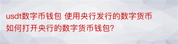 usdt数字币钱包 使用央行发行的数字货币 如何打开央行的数字货币钱包？