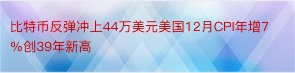 比特币反弹冲上44万美元美国12月CPI年增7％创39年新高