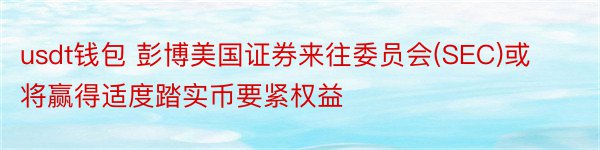 usdt钱包 彭博美国证券来往委员会(SEC)或将赢得适度踏实币要紧权益