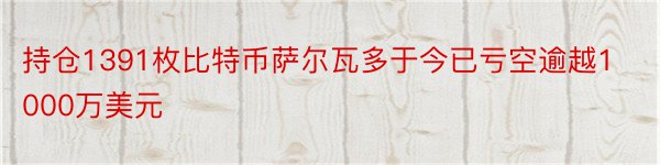 持仓1391枚比特币萨尔瓦多于今已亏空逾越1000万美元