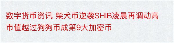 数字货币资讯 柴犬币逆袭SHIB凌晨再调动高市值越过狗狗币成第9大加密币