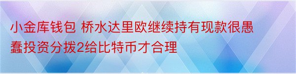 小金库钱包 桥水达里欧继续持有现款很愚蠢投资分拨2给比特币才合理