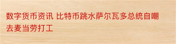 数字货币资讯 比特币跳水萨尔瓦多总统自嘲去麦当劳打工