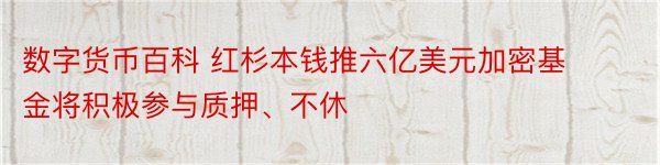 数字货币百科 红杉本钱推六亿美元加密基金将积极参与质押、不休