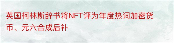 英国柯林斯辞书将NFT评为年度热词加密货币、元六合成后补