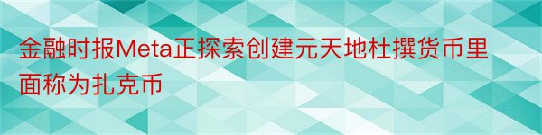 金融时报Meta正探索创建元天地杜撰货币里面称为扎克币