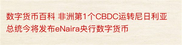 数字货币百科 非洲第1个CBDC运转尼日利亚总统今将发布eNaira央行数字货币