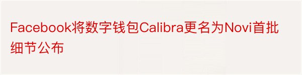 Facebook将数字钱包Calibra更名为Novi首批细节公布