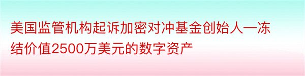 美国监管机构起诉加密对冲基金创始人—冻结价值2500万美元的数字资产