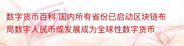 数字货币百科 国内所有省份已启动区块链布局数字人民币或发展成为全球性数字货币