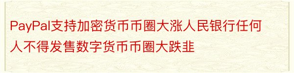 PayPal支持加密货币币圈大涨人民银行任何人不得发售数字货币币圈大跌韭