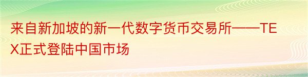 来自新加坡的新一代数字货币交易所——TEX正式登陆中国市场