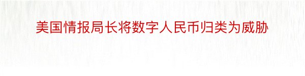 美国情报局长将数字人民币归类为威胁