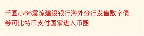 币圈小66震惊建设银行海外分行发售数字债券可比特币支付国家进入币圈