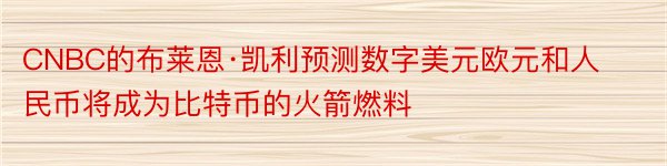 CNBC的布莱恩·凯利预测数字美元欧元和人民币将成为比特币的火箭燃料