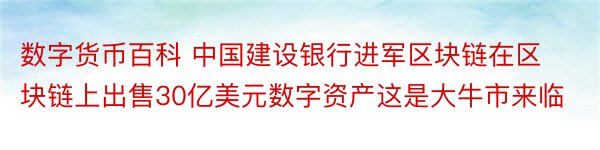 数字货币百科 中国建设银行进军区块链在区块链上出售30亿美元数字资产这是大牛市来临