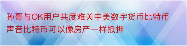 孙哥与OK用户共度难关中美数字货币比特币声音比特币可以像房产一样抵押